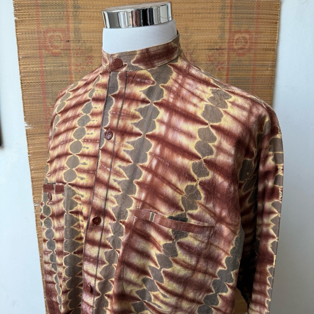 Mandarin Collar Bohemian Hippie Button-Up Shirt - Picture 4 of 12